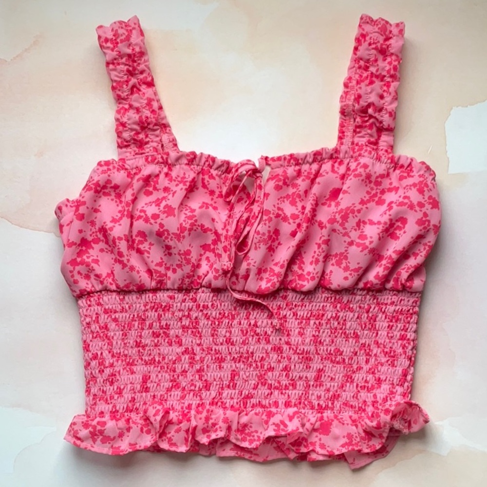 Rue21 Pink Ruffled Smocked Tank Top